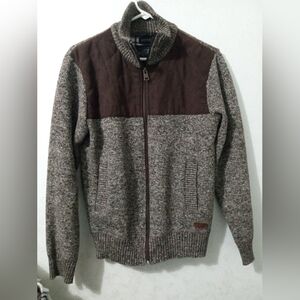 Buffalo David Bitton Textured Brown and Gray Zip-Up Sweater